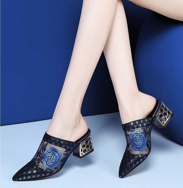 slippers elegant women high heels summer net yarn thick with dress sandals fashion pointed ladies mules shoes, Black
slippers elegant women high heels summer net yarn thick with dress sandals fashion pointed ladies mules shoes, Black