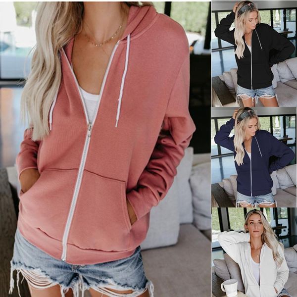 2019 selling autumn new women's solid color long sleeves drawstring hooded zip1, Black
2019 selling autumn new women's solid color long sleeves drawstring hooded zip1, Black