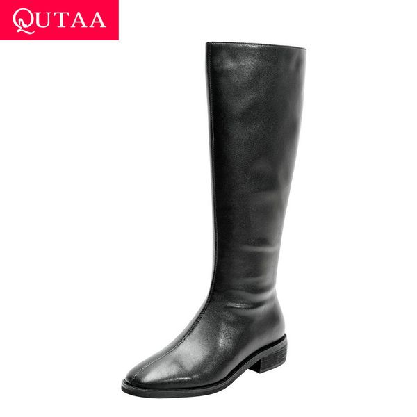 qutaa 2021 autumn winter all match knee high boots square heel zipper women shoes cow leather pu square toe long boots size34-39, Black 
qutaa 2021 autumn winter all match knee high boots square heel zipper women shoes cow leather pu square toe long boots size34-39, Black