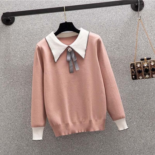 2020 plus size 4xxl women's sweater bow autumn winter new lapel knitted black pink fashion clothes elegant female sweater1, White;black
2020 plus size 4xxl women's sweater bow autumn winter new lapel knitted black pink fashion clothes elegant female sweater1, White;black