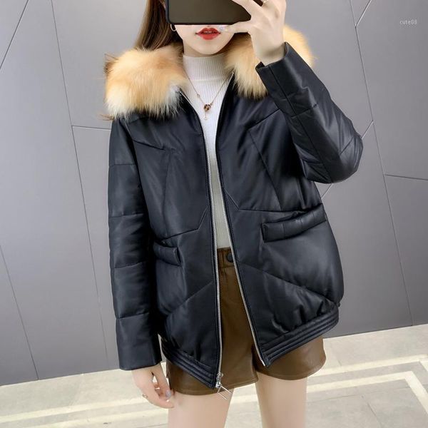 women's leather & faux real fur collar sheepskin jackets women 90% white duck down women's jacket coats cuero genuino zjt9841, Black
women's leather & faux real fur collar sheepskin jackets women 90% white duck down women's jacket coats cuero genuino zjt9841, Black