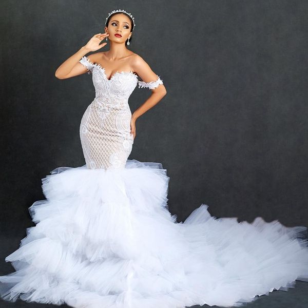 plus size aso ebi wedding dress train ruffles off the shoulder appliques beaded lace bridal gowns 2022 tiered vestido de noiva robe de maria, White
plus size aso ebi wedding dress train ruffles off the shoulder appliques beaded lace bridal gowns 2022 tiered vestido de noiva robe de maria, White