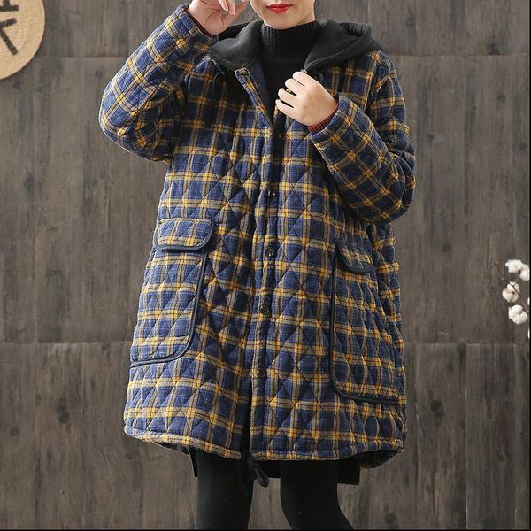 women hooded plaid parkas vintage button coats loose 2021 autumn winter new pockets female casual warm parkas coats, Black
women hooded plaid parkas vintage button coats loose 2021 autumn winter new pockets female casual warm parkas coats, Black