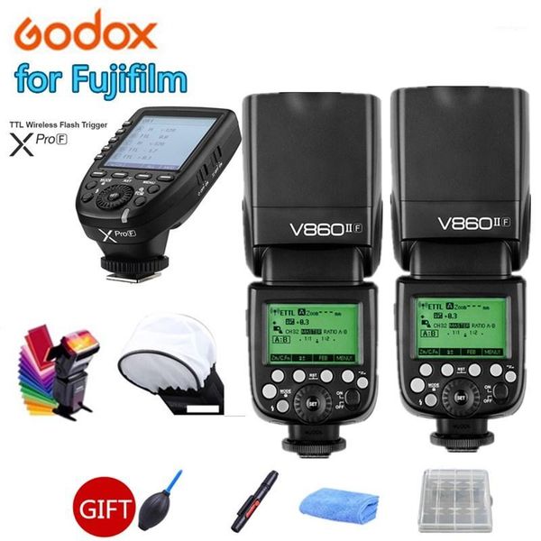 

flashes 2x godox v860ii-f v860iil hss 1/8000s speedlite flash li-ion battery + xpro-f trigger for x-pro2 1 x-t20 x-t101