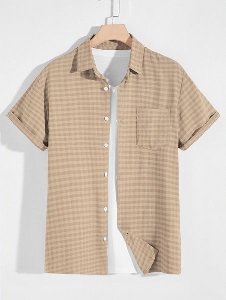 men pocket front gingham shirt c87k#, White;black