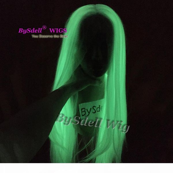 night light hair wig bright at dark hair wig noctilucent hair lace front wigs white color daytime but green in dark night, Black
night light hair wig bright at dark hair wig noctilucent hair lace front wigs white color daytime but green in dark night, Black