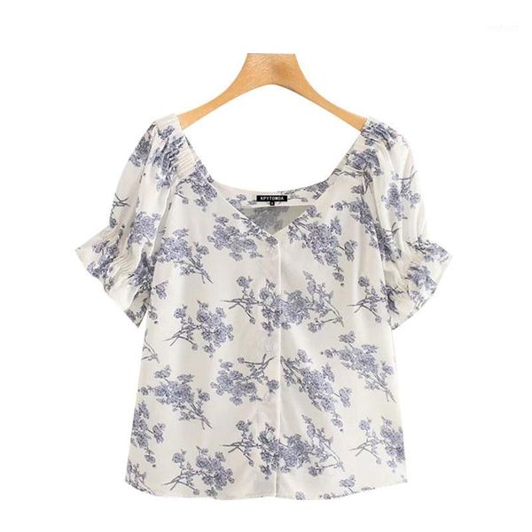 women 2020 fashion floral print button-up blouses vintage v neck short sleeve female shirts blusas chic 1, White
women 2020 fashion floral print button-up blouses vintage v neck short sleeve female shirts blusas chic 1, White