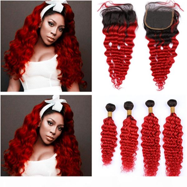 brazilian virgin hair #1b red ombre deep wave 4bundles and closure 5pcs lot ombre bright red human hair lace closure 4x4 with weaves, Black
brazilian virgin hair #1b red ombre deep wave 4bundles and closure 5pcs lot ombre bright red human hair lace closure 4x4 with weaves, Black