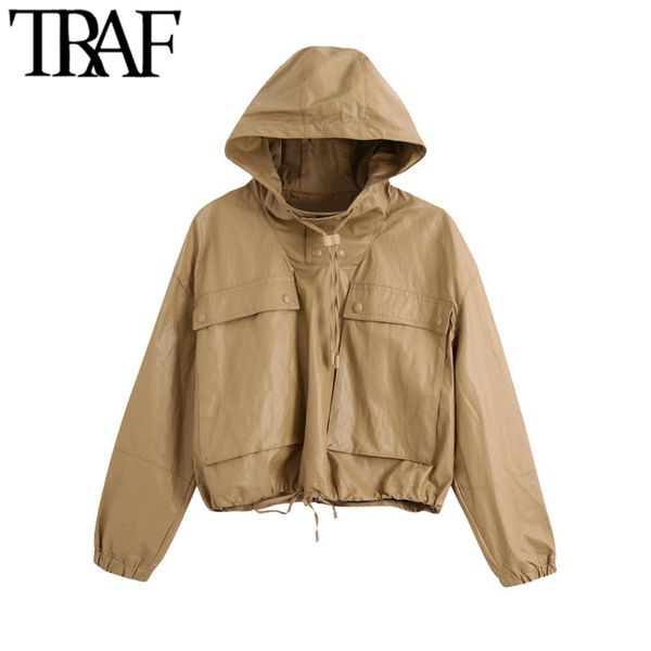 traf women fashion faux leather hooded cropped jacket coat vintage long sleeve drawstrings female outerwear chic, Tan;black
traf women fashion faux leather hooded cropped jacket coat vintage long sleeve drawstrings female outerwear chic, Tan;black