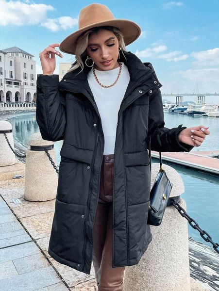 zip up snap button hooded puffer coat s0fx#, Black
zip up snap button hooded puffer coat s0fx#, Black