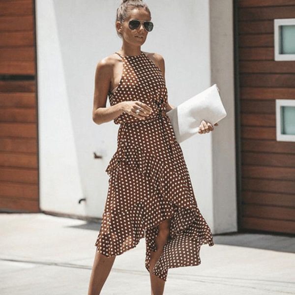 paris girl plus size polka dot dresses summer sleeveless dress fashion ruffles trim asymmetric hem knee length casual halter, Black;gray
paris girl plus size polka dot dresses summer sleeveless dress fashion ruffles trim asymmetric hem knee length casual halter, Black;gray