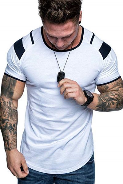mens panelled summer t shirt color matching short sleeve crew neck slim fit tees homme street wear, White;black
mens panelled summer t shirt color matching short sleeve crew neck slim fit tees homme street wear, White;black