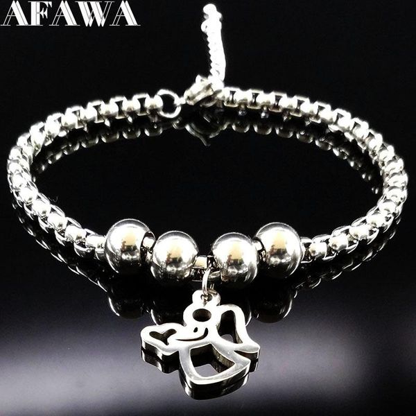 link, chain 2021 angel stainless steel bracelet for women silver color bead jewelry pulsera bb1101c, Black
link, chain 2021 angel stainless steel bracelet for women silver color bead jewelry pulsera bb1101c, Black