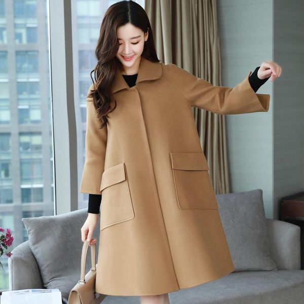 women's wool & blends office lady loose long women coat covered button winter jacket three quarter turn-down collar cashmere 2021, Black
women's wool & blends office lady loose long women coat covered button winter jacket three quarter turn-down collar cashmere 2021, Black