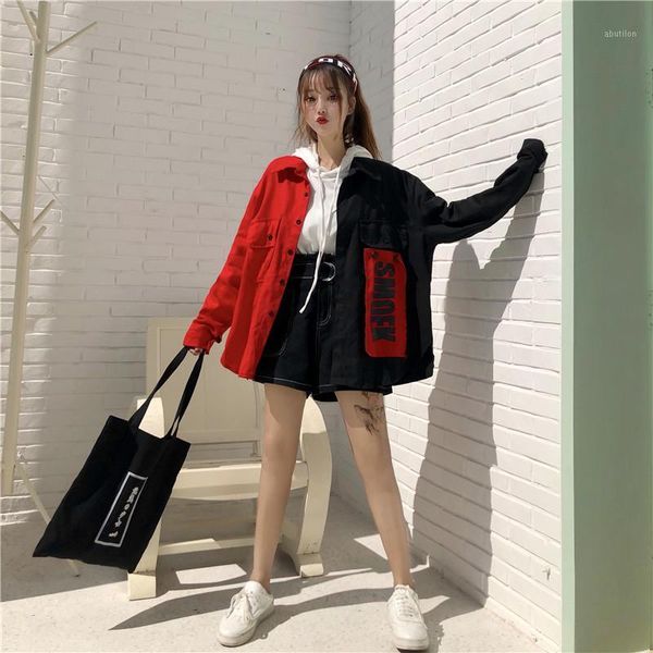 women's jackets 2021 spring harajuku hit color tooling denim jacket women's patch letter print patchwork jeans loose streetwear ov, Black;brown
women's jackets 2021 spring harajuku hit color tooling denim jacket women's patch letter print patchwork jeans loose streetwear ov, Black;brown