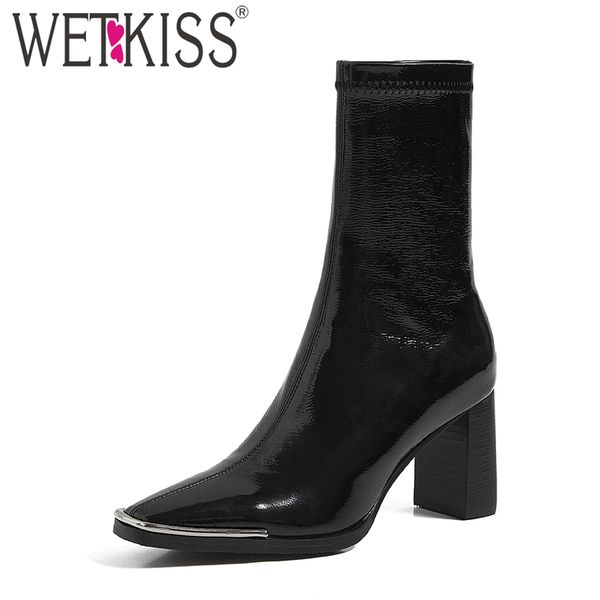 wetkiss 2020 new arrival sock boots women metal square toe thick high heels knee boots slip on ankle boot patent leather shoe, Black
wetkiss 2020 new arrival sock boots women metal square toe thick high heels knee boots slip on ankle boot patent leather shoe, Black