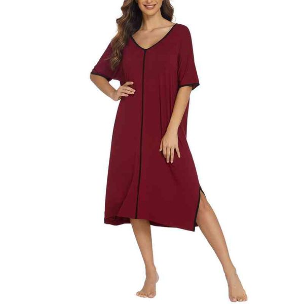 solid color v-neck women nightgowns short sleeve night dress loose summer casual homewear nightwear vestidos mujer, Black;red
solid color v-neck women nightgowns short sleeve night dress loose summer casual homewear nightwear vestidos mujer, Black;red