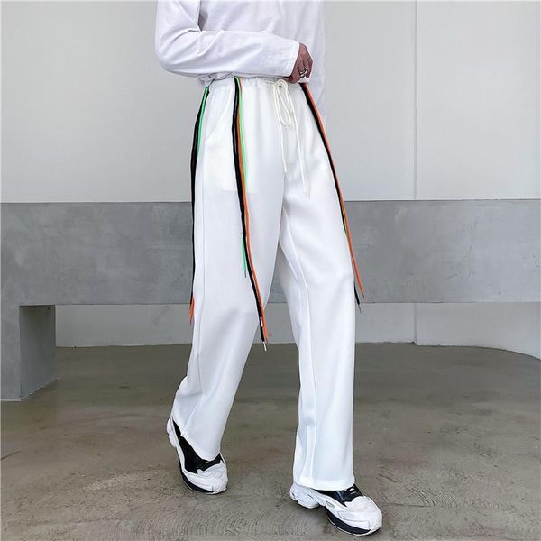 men's pants joggers sweatpants stage clothing men color ribbon elastic waist casual straight pant male streetwear hip hop trousers, Black
men's pants joggers sweatpants stage clothing men color ribbon elastic waist casual straight pant male streetwear hip hop trousers, Black