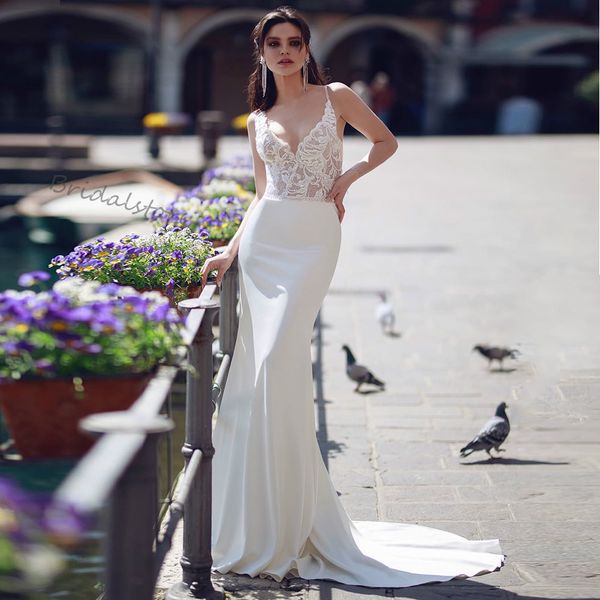 llusion bodice lace mermaid boho wedding dresses 2021 spaghetti straps satin backless beach bohemian wedding gowns bridal dress, White
llusion bodice lace mermaid boho wedding dresses 2021 spaghetti straps satin backless beach bohemian wedding gowns bridal dress, White