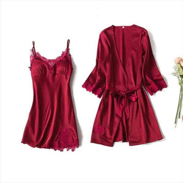 robe and gowns set embroidery pajamas sets satin women nighties pyjama femme sleepwear sets silk dress pink lace, Black;red
robe and gowns set embroidery pajamas sets satin women nighties pyjama femme sleepwear sets silk dress pink lace, Black;red