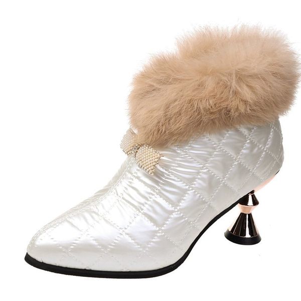 2021 the new fashion crystal arches thin heels soft ladies fake stuffed skin ankle women leather boots 63cz, Black