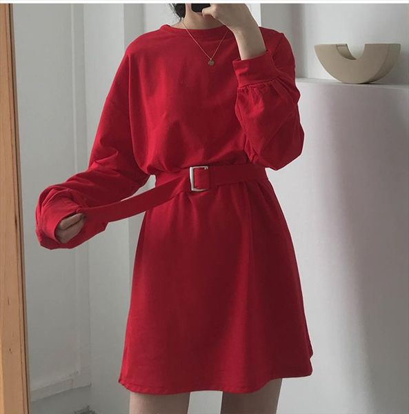 7 colors 2020 spring and autumn solid color long sleeve dress women korean style dress women with belt x218, Black;gray
7 colors 2020 spring and autumn solid color long sleeve dress women korean style dress women with belt x218, Black;gray