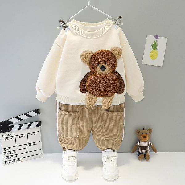 

Infant Girls Clothes Toddler Boys Thicken Winter Outfits Cartoon Cute Babies Warm Plus Velvet Suits for Baby Kids Clothing Set, White
