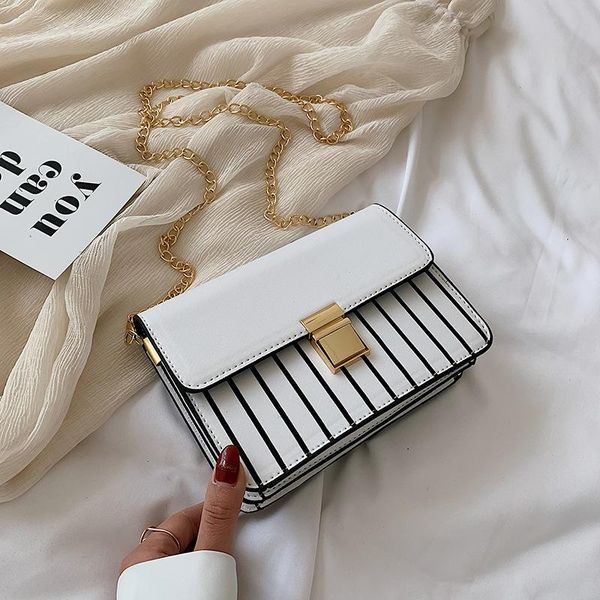 black white stripes fashion shoulder bags 2020 women square leather metal chain bag female casual flap messenger handbags
black white stripes fashion shoulder bags 2020 women square leather metal chain bag female casual flap messenger handbags