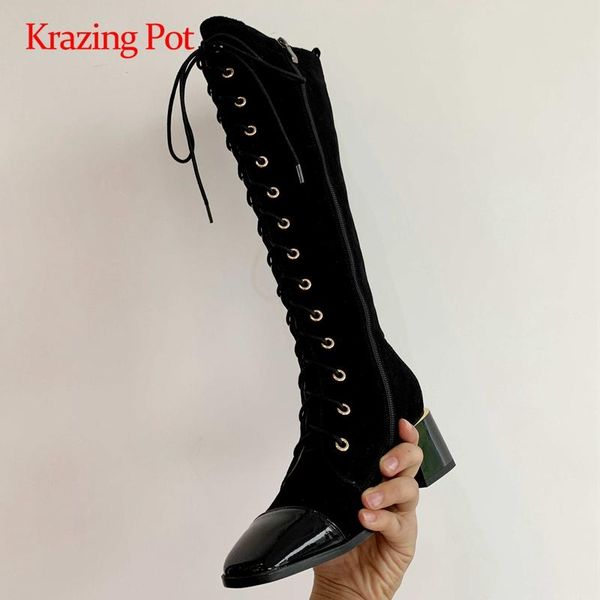 boots krazing pot riding cow suede patchwork cross-tied square toe thick high heel zipper all-match fashion knee-high l05, Black
boots krazing pot riding cow suede patchwork cross-tied square toe thick high heel zipper all-match fashion knee-high l05, Black