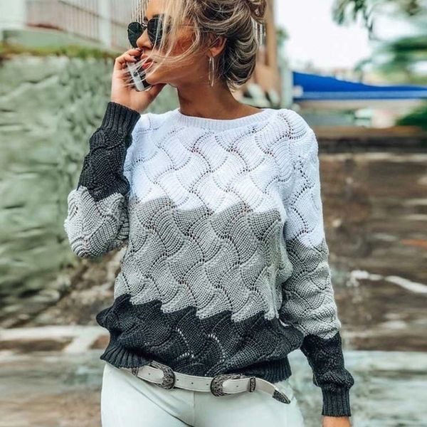 fall winter sweaters for women hollow out crewneck knitted contrast color women sweater casual long sleeve pullovers 201130, White;black
fall winter sweaters for women hollow out crewneck knitted contrast color women sweater casual long sleeve pullovers 201130, White;black