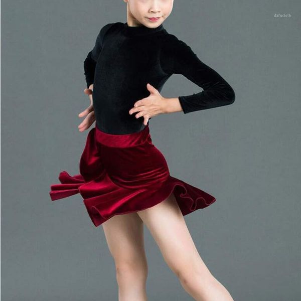 children latin dance practice clothing girls velvet dress costume competition1, Black;red
children latin dance practice clothing girls velvet dress costume competition1, Black;red