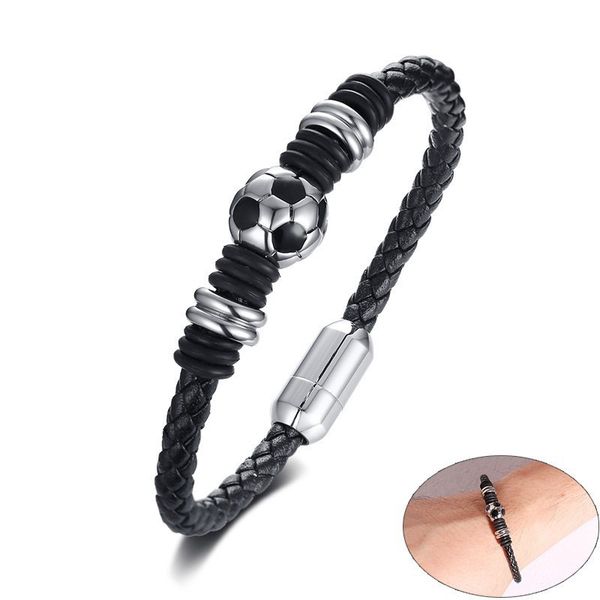stylish men's genuine leather bracelet sports football soccer charm wrist bangle pulseira masculinaq1228, Silver
stylish men's genuine leather bracelet sports football soccer charm wrist bangle pulseira masculinaq1228, Silver
