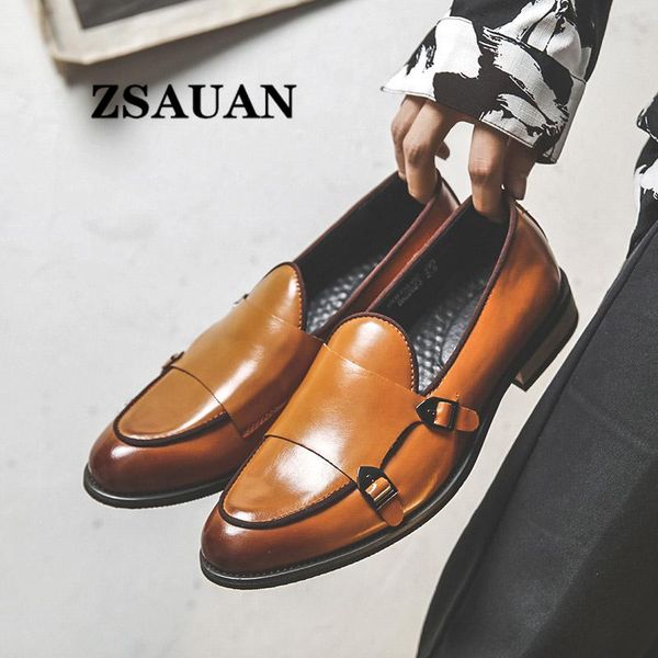 zsauan retro men pu leather loafers double side buckle vintage men's dress shoes slip-on pointed toe simply men wedding shoes, Black
zsauan retro men pu leather loafers double side buckle vintage men's dress shoes slip-on pointed toe simply men wedding shoes, Black