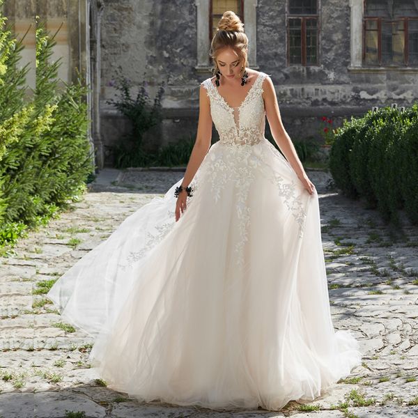 2021 new arrival es v neck sleeveless open back tulle bridal gown lace applique wedding for bride kpsj, White
2021 new arrival es v neck sleeveless open back tulle bridal gown lace applique wedding for bride kpsj, White