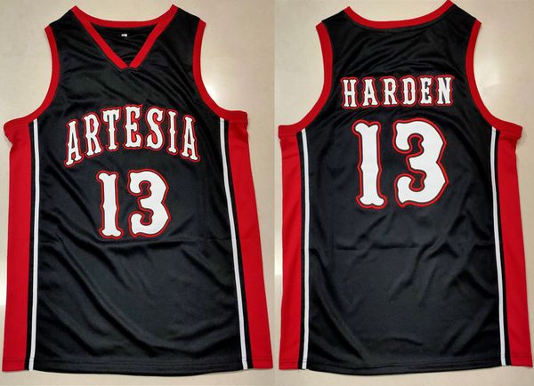 artesia high school james harden #13 black retro basketball jersey men's stitched custom number name jerseys