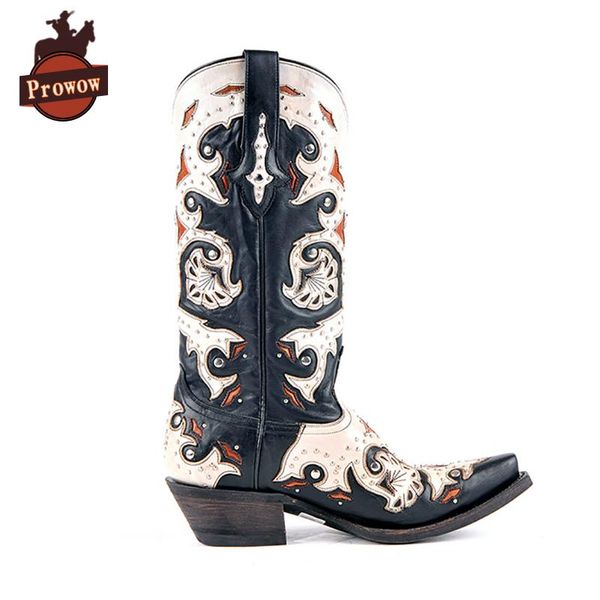 prowow women western cowboy boots genuine leather handmade patchwork high heels suture pointed toe corral mid-calf ladies boots, Black
prowow women western cowboy boots genuine leather handmade patchwork high heels suture pointed toe corral mid-calf ladies boots, Black