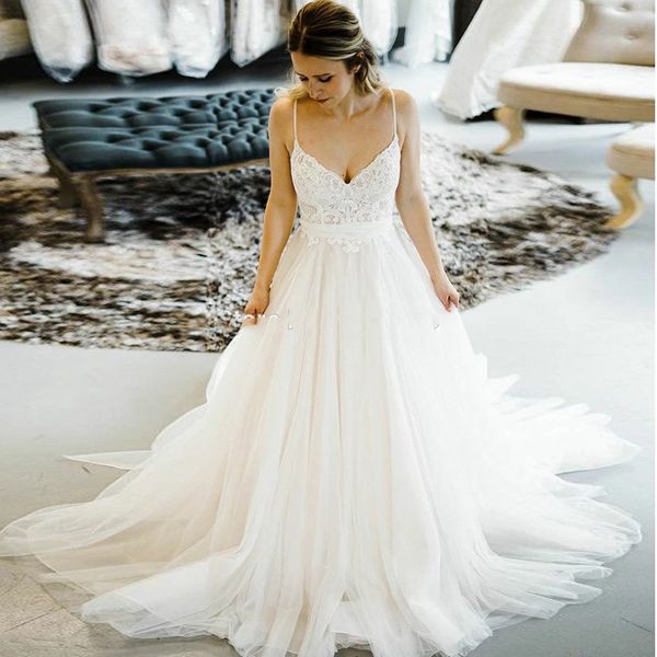 stunning a line wedding dresses lace sweetheart spaghetti straps soft tulle bridal gowns backless bow wedding dress, White
stunning a line wedding dresses lace sweetheart spaghetti straps soft tulle bridal gowns backless bow wedding dress, White
