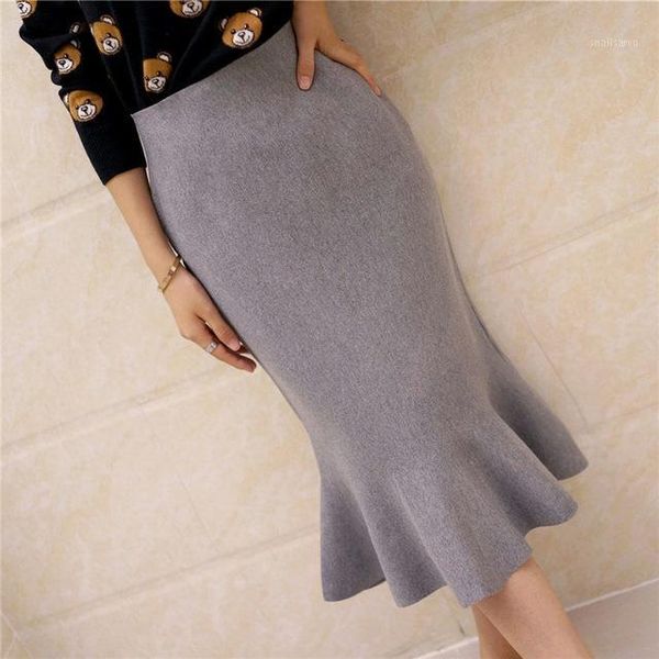 2018 new fashion women's sweater skirt fish tail ruffle skirt solid color clothing, Black
2018 new fashion women's sweater skirt fish tail ruffle skirt solid color clothing, Black