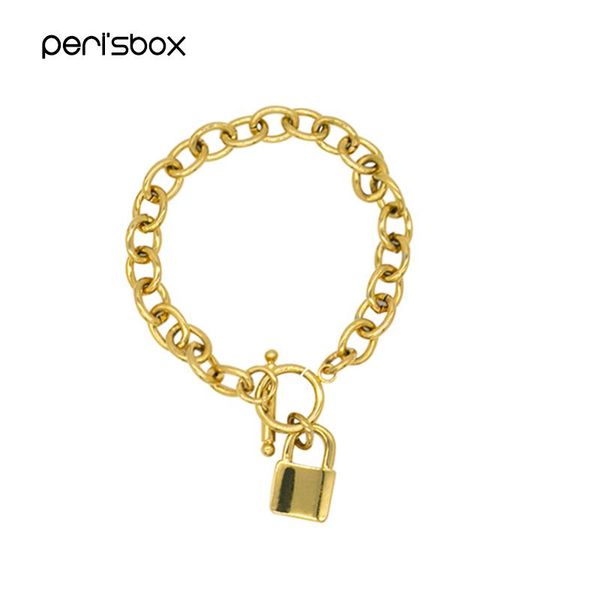 peri'sbox lock chunky chain bracelets toggle clasp geometric bracelets for women titanium steel chic gold bracelet minimalist, Black 
peri'sbox lock chunky chain bracelets toggle clasp geometric bracelets for women titanium steel chic gold bracelet minimalist, Black