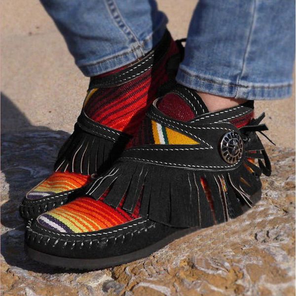 winter women boots vintage colorful stripe fringe ankle boots female flate heels botas de mujer hook loops shoes ladies 2020, Black
winter women boots vintage colorful stripe fringe ankle boots female flate heels botas de mujer hook loops shoes ladies 2020, Black