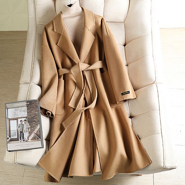 long korean wool overcoat for women 2020 solid color coat autumn winter long coats with belt, Black
long korean wool overcoat for women 2020 solid color coat autumn winter long coats with belt, Black