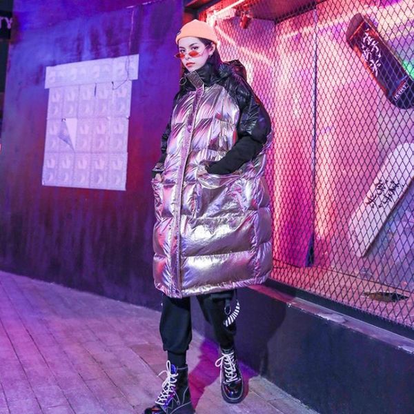 thicker warm silver bright glossy fabric batsleeved style fluffy cotton coat winter pu leather stitching cotton coat f6191, Black 
thicker warm silver bright glossy fabric batsleeved style fluffy cotton coat winter pu leather stitching cotton coat f6191, Black
