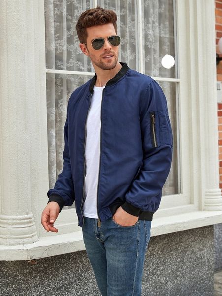 men contrast trim zipper bomber jacket k7hc#, Black;brown
men contrast trim zipper bomber jacket k7hc#, Black;brown