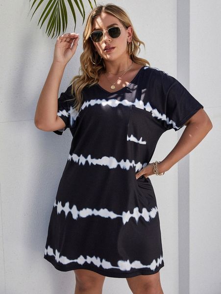 plus tie dye tee dress l7jk#, Black