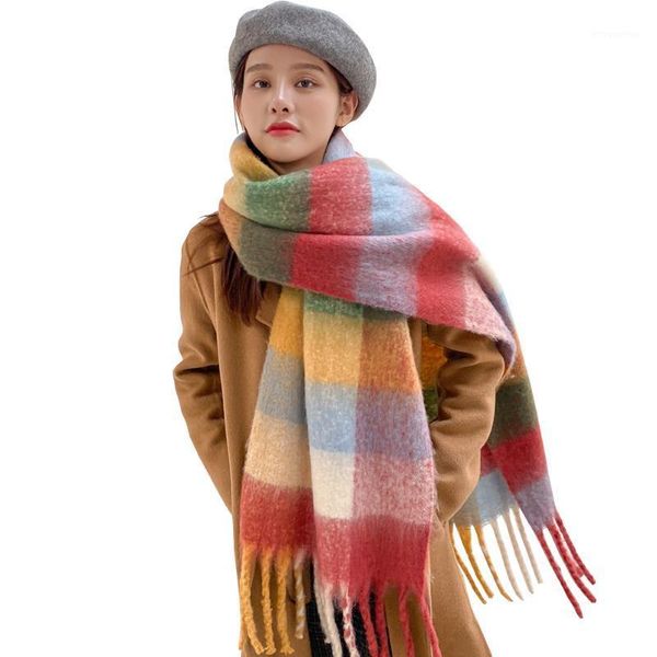 2020 winter warm scarf shrugs women long thick rainbow plaid tassle shawl neck wraps encharpe sjaal for ladies1, Blue;gray
2020 winter warm scarf shrugs women long thick rainbow plaid tassle shawl neck wraps encharpe sjaal for ladies1, Blue;gray