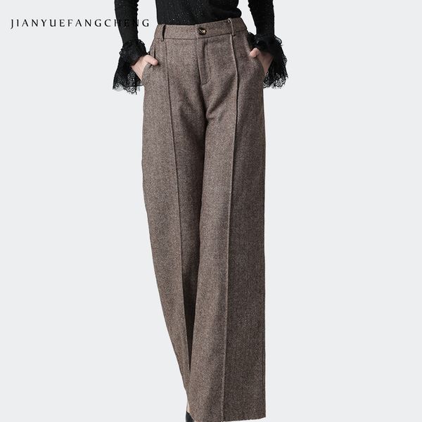 fashion wool wide leg pants women high waist straight casual brown long pants warm thicken winter trousers plus size street wear 201228, Black;white
fashion wool wide leg pants women high waist straight casual brown long pants warm thicken winter trousers plus size street wear 201228, Black;white