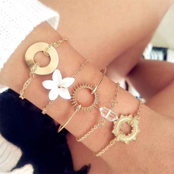 5pcs/set exquisite women bracelets hollow round flower crystal chain gold bracelet set fashion birthday party jewelry gifts, Black
5pcs/set exquisite women bracelets hollow round flower crystal chain gold bracelet set fashion birthday party jewelry gifts, Black
