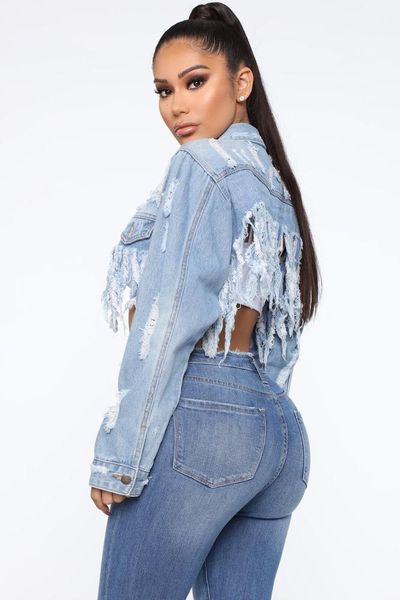 casual autumn jeans parkas women ripped tassel denim jacket high street outerwear, Black;brown
casual autumn jeans parkas women ripped tassel denim jacket high street outerwear, Black;brown