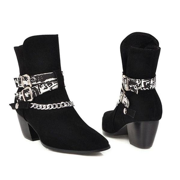 large size women's boots fashion buckle strap stitching ladies pointed toe high heels women shoes slip-on thick heel short boots, Black
large size women's boots fashion buckle strap stitching ladies pointed toe high heels women shoes slip-on thick heel short boots, Black