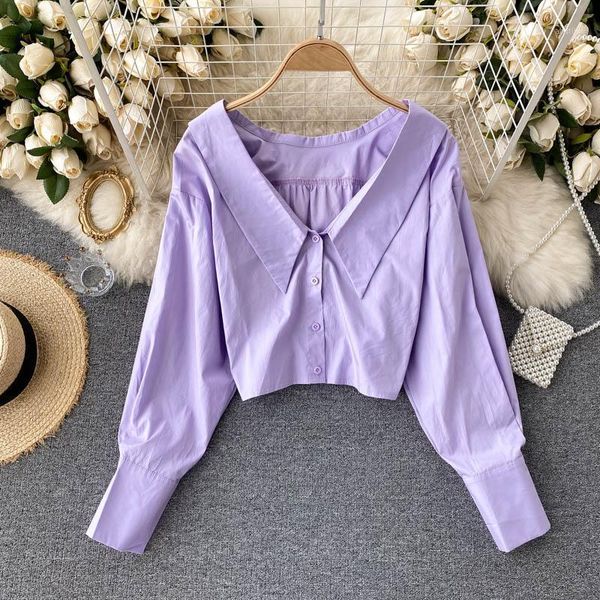women's blouses & shirts korean wear slim short blouse women's v neck long sleeve fashion solid color casual clothing q5121, White
women's blouses & shirts korean wear slim short blouse women's v neck long sleeve fashion solid color casual clothing q5121, White